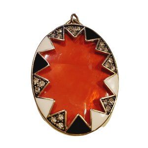 Sunburst Rhinestone & Enamel Large Oval Pendant
